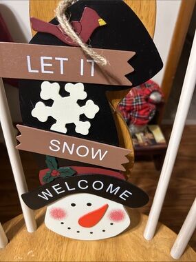 Let It Snow Welcome Snowman Hanging Holiday Decor - Black, White, Red